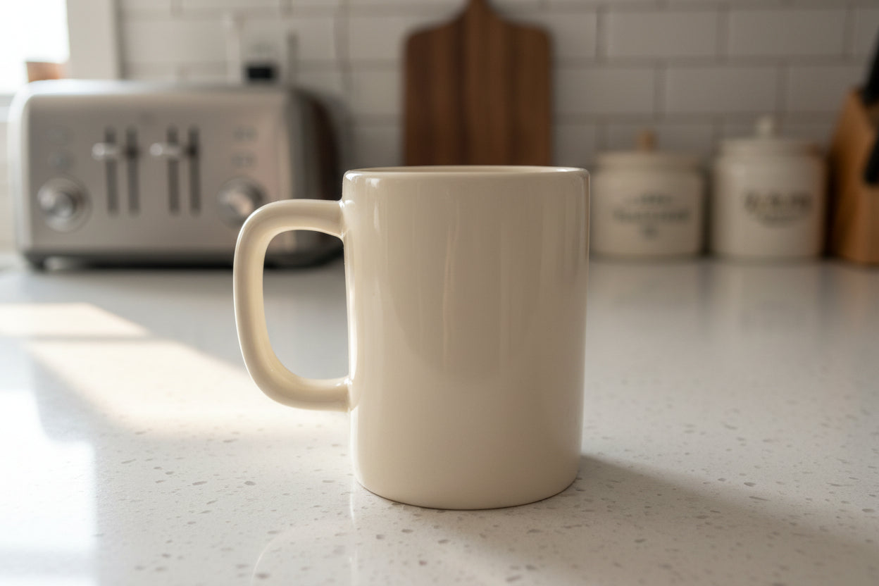 Rae Dunn "Tea" White Coffee Mug Cup Artisan Collection by Magenta 4.5" Tall