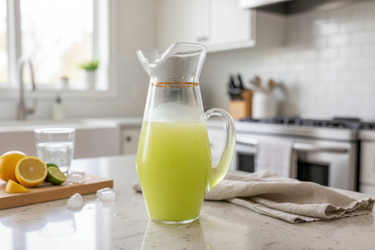 West Virginia Glass Blendo Frosted Green Vintage 80oz Serving Pitcher Gold Trim 9 1/8" Tall