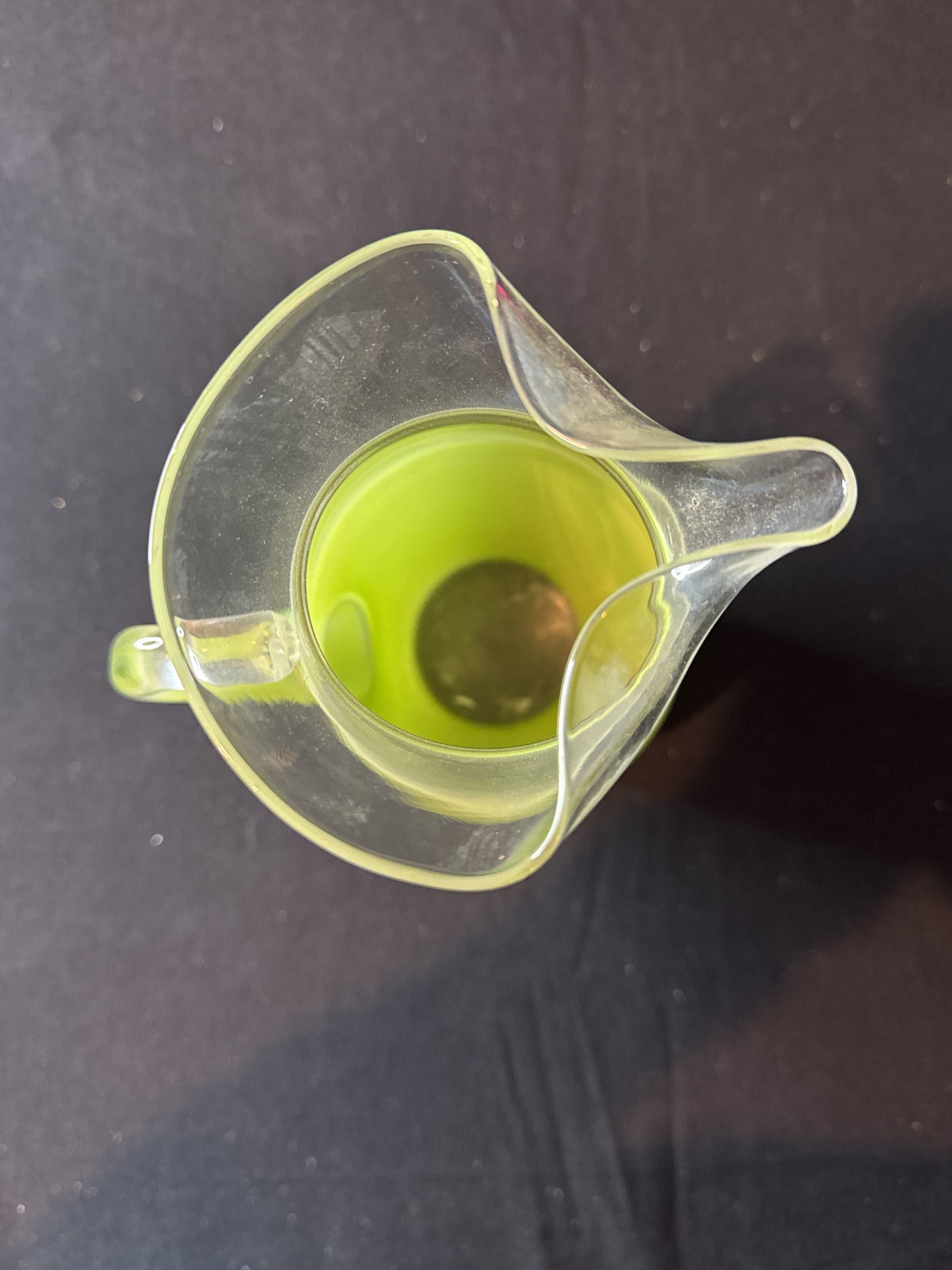 West Virginia Glass Blendo Frosted Green Vintage 80oz Serving Pitcher Gold Trim 9 1/8" Tall