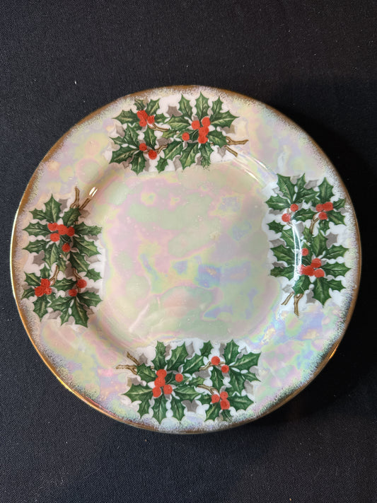 UCAGCO Lusterware Flower of the Month Holly Berry Salad Plate 7.75" Wide