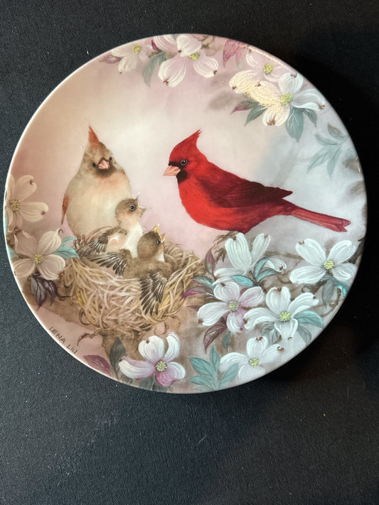 Nature's Poetry Collector Plate Lena Liu Morning Serenade Cardinal Family Nest 8.5" Wide