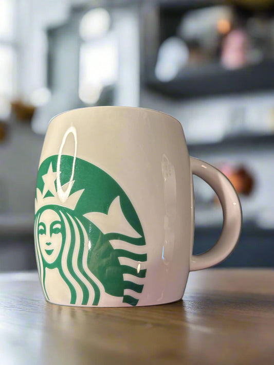 Starbucks 2010 14oz Barrel Coffee Mug Cup Siren Mermaid Logo New Never Used 4" Tall