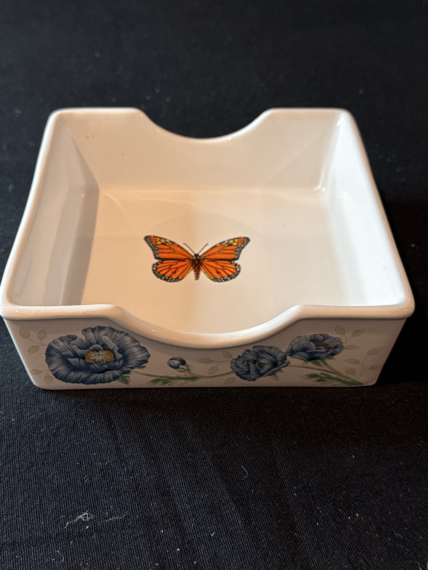 Lenox Butterfly Meadow Napkin Holder Ceramic Louise Le Luyer Botanical 5.75" Wide
