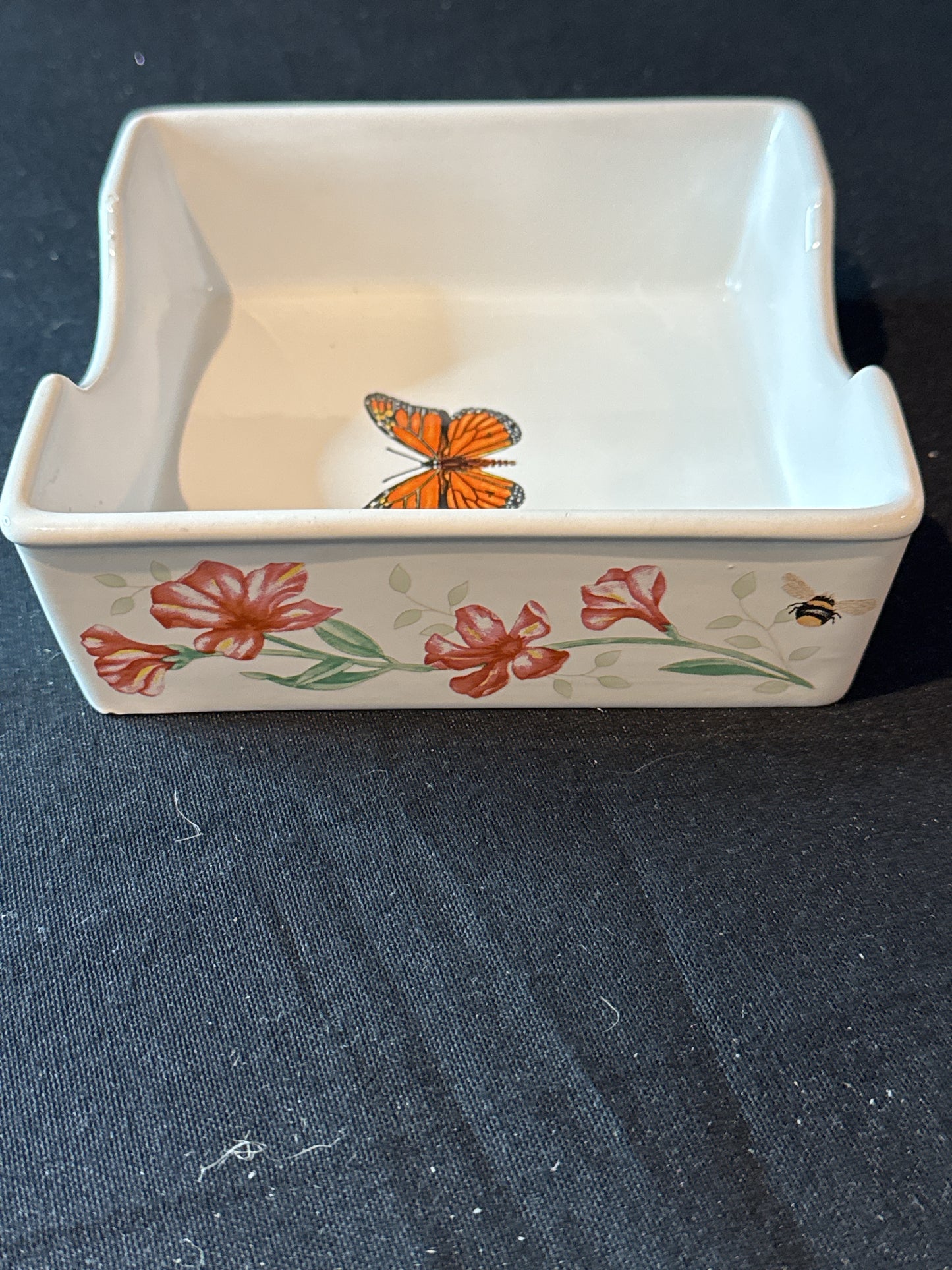 Lenox Butterfly Meadow Napkin Holder Ceramic Louise Le Luyer Botanical 5.75" Wide