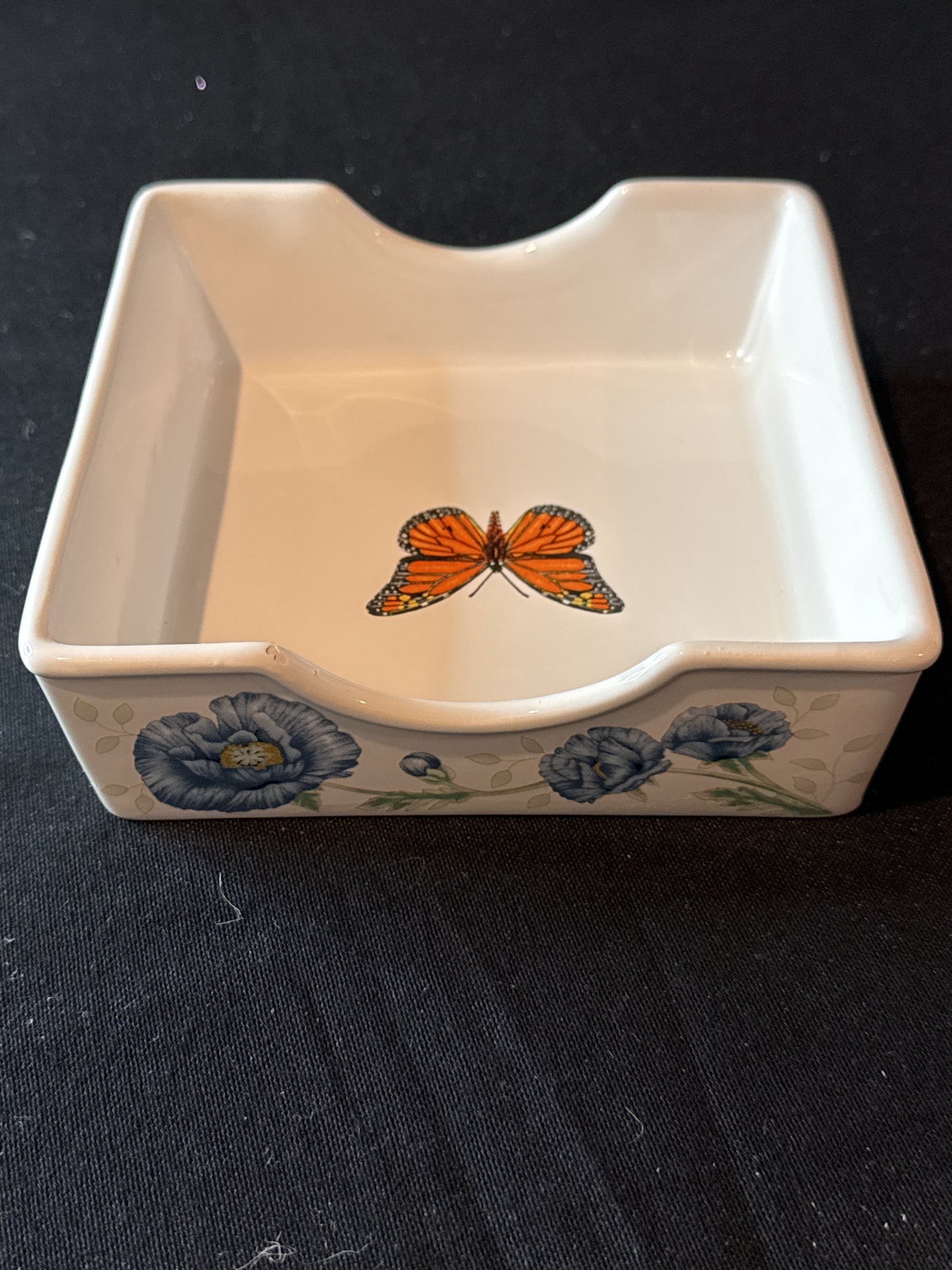 Lenox Butterfly Meadow Napkin Holder Ceramic Louise Le Luyer Botanical 5.75" Wide