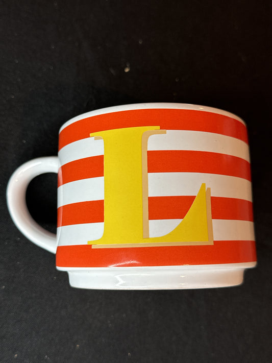 L Initial Coffee Mug Yellow Orange White Oversize Cup Boston Warehouse 3 3/8" Tall