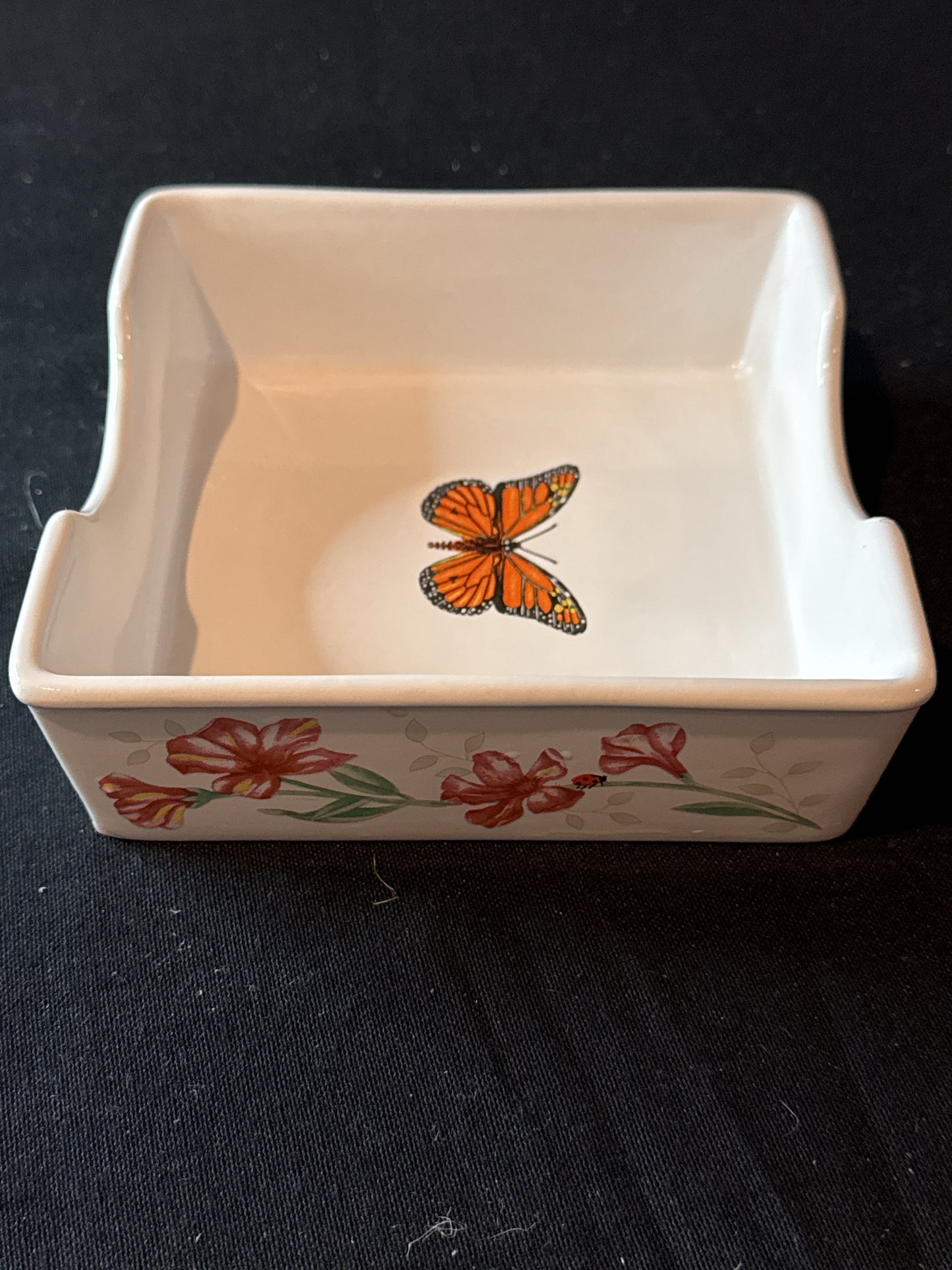 Lenox Butterfly Meadow Napkin Holder Ceramic Louise Le Luyer Botanical 5.75" Wide