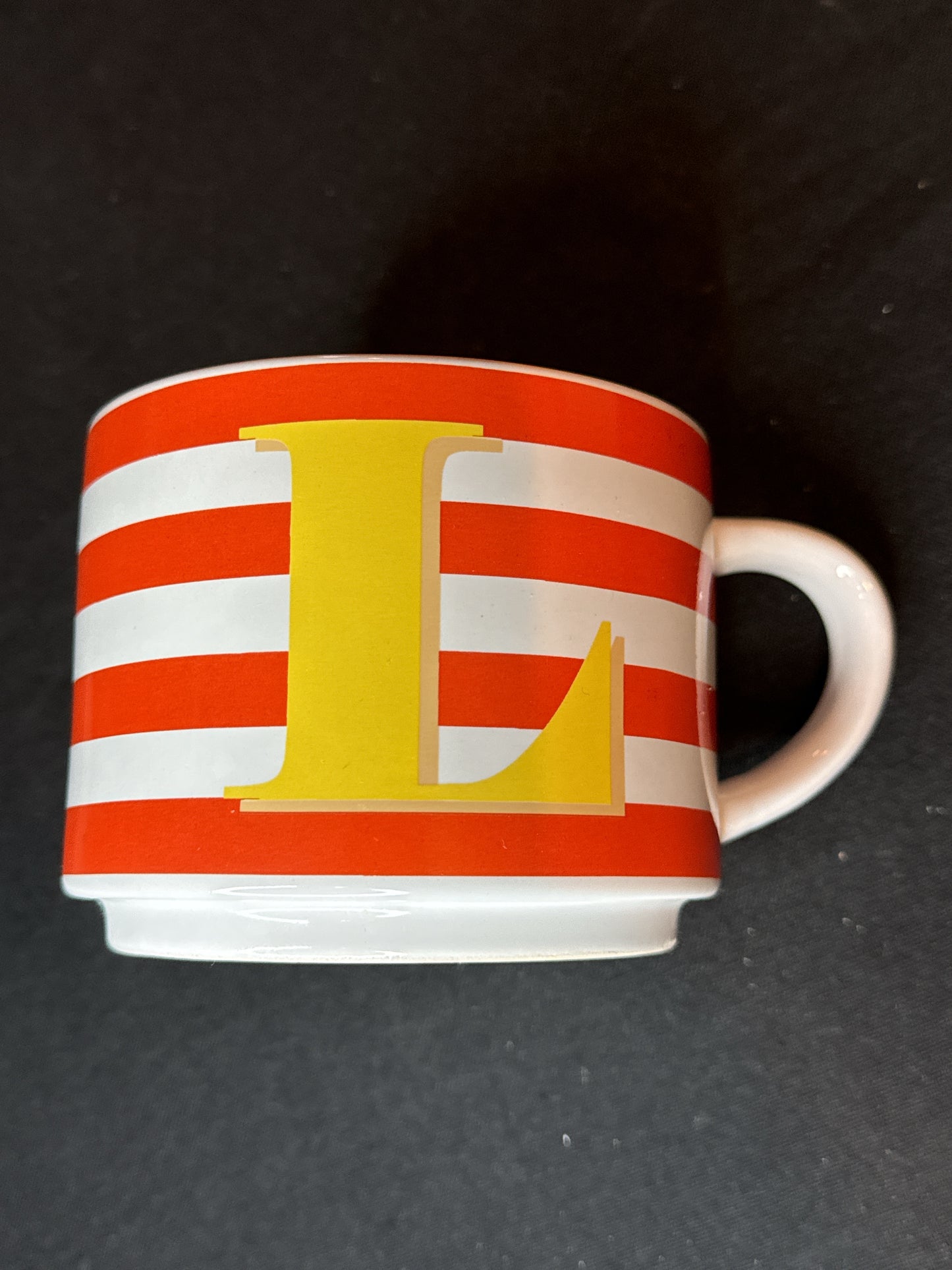 L Initial Coffee Mug Yellow Orange White Oversize Cup Boston Warehouse 3 3/8" Tall