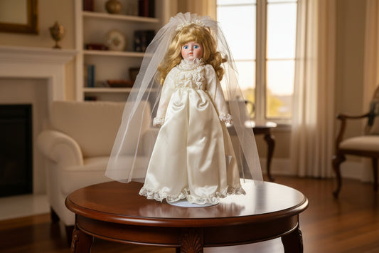 Porcelain Bride Doll The Heritage Mint Collection 16" Tall w/ Stand