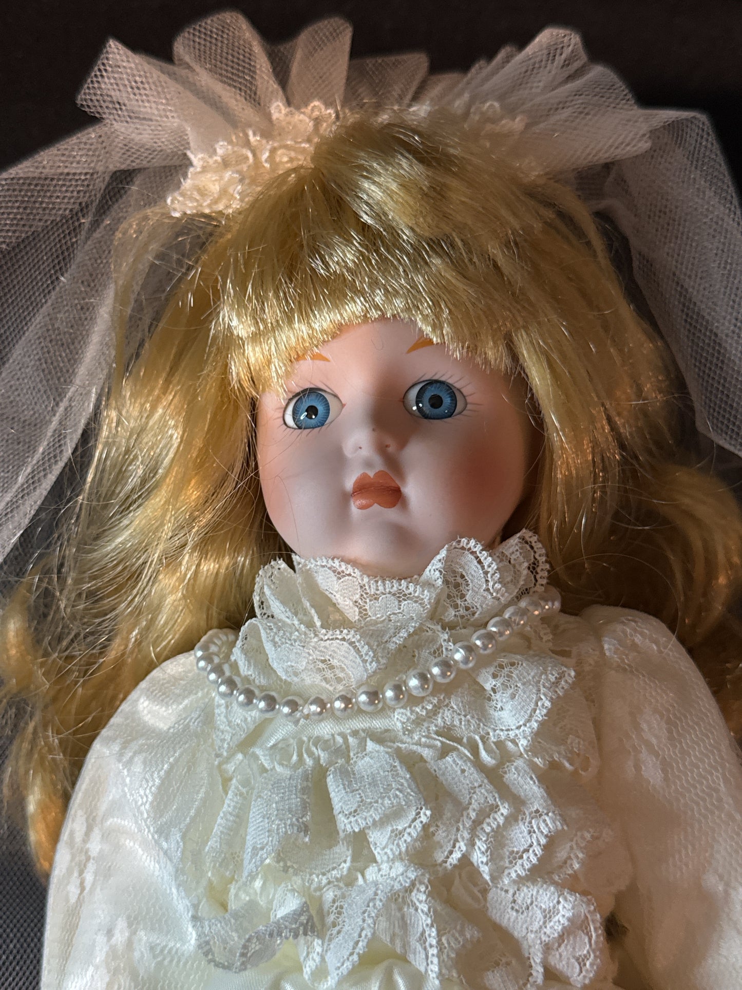 Porcelain Bride Doll The Heritage Mint Collection 16" Tall w/ Stand