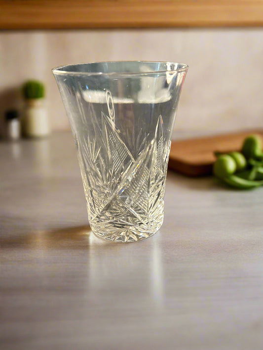 Crystal Glass Brilliant Cut Etched 6oz 4" Tall Beautiful Piece
