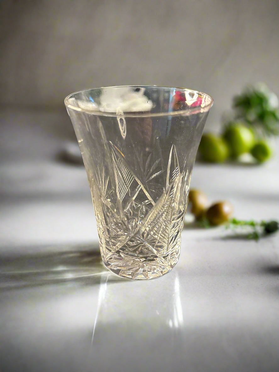 Crystal Glass Brilliant Cut Etched 6oz 4" Tall Beautiful Piece