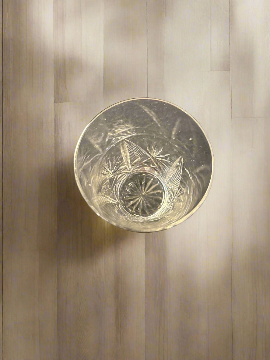 Crystal Glass Brilliant Cut Etched 6oz 4" Tall Beautiful Piece