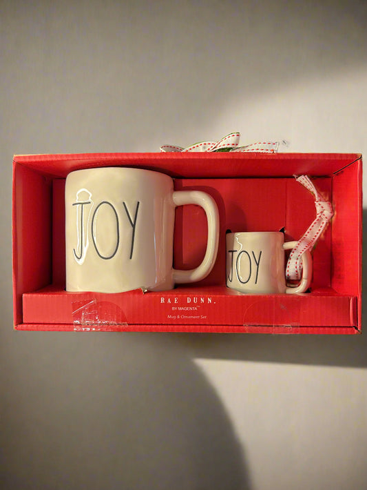Rae Dunn By Magenta "Joy" Cellar Coffee Cup Mug & Ornament Gift Set Christmas New
