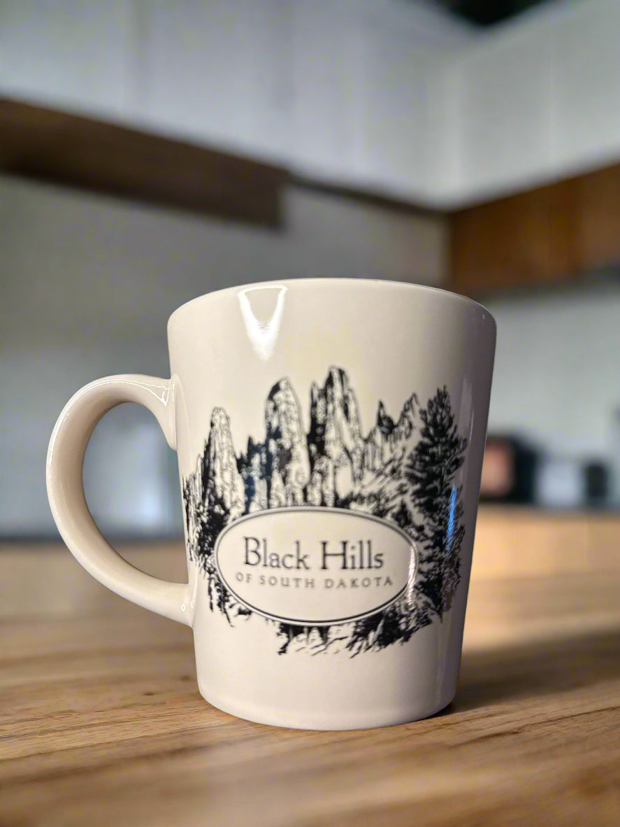 Black Hills Map Coffee Mug Cup 12oz Ceramic with Interior Map 3 7/8" Tall