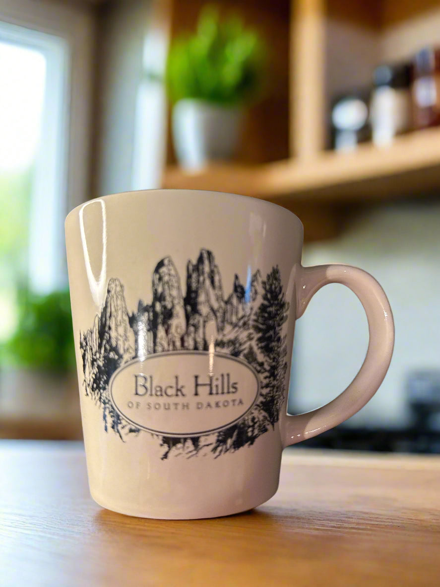 Black Hills Map Coffee Mug Cup 12oz Ceramic with Interior Map 3 7/8" Tall