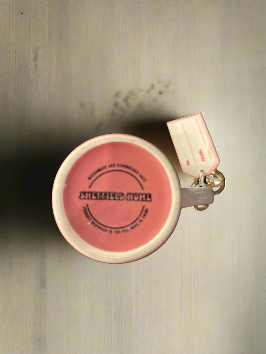 Tall Sheffield Home Coffee Mug Cup Kisses Hand Painted Heavy with Key Chain New w/ Tags