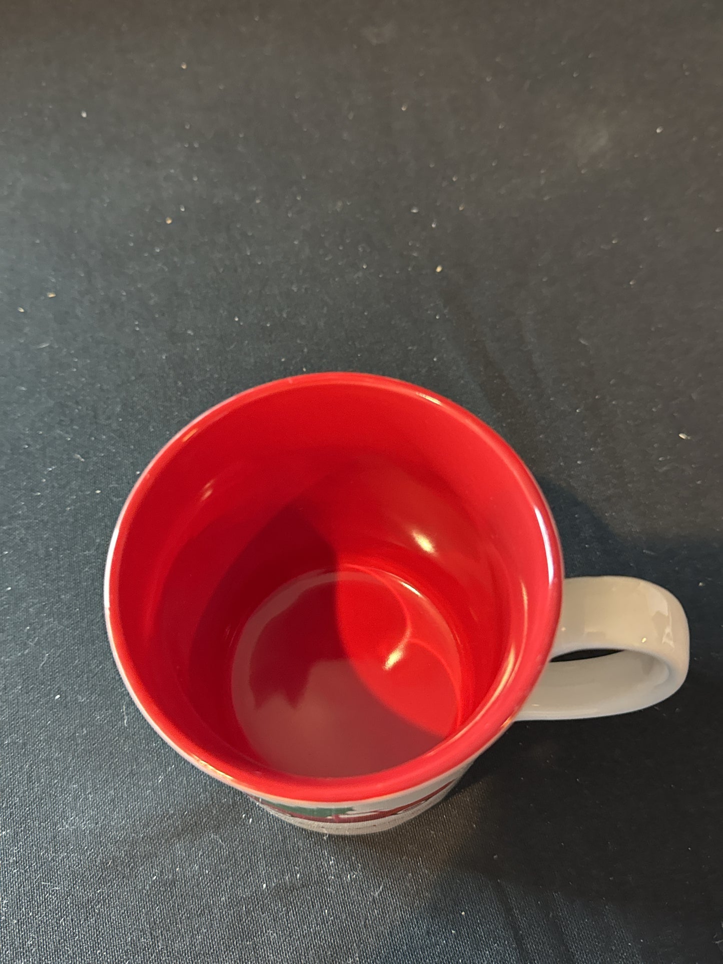 Rare Find - Fringe Hello Christmas Coffee Cup Mug Red Truck Dog Red Interior 4 3/8" Tall