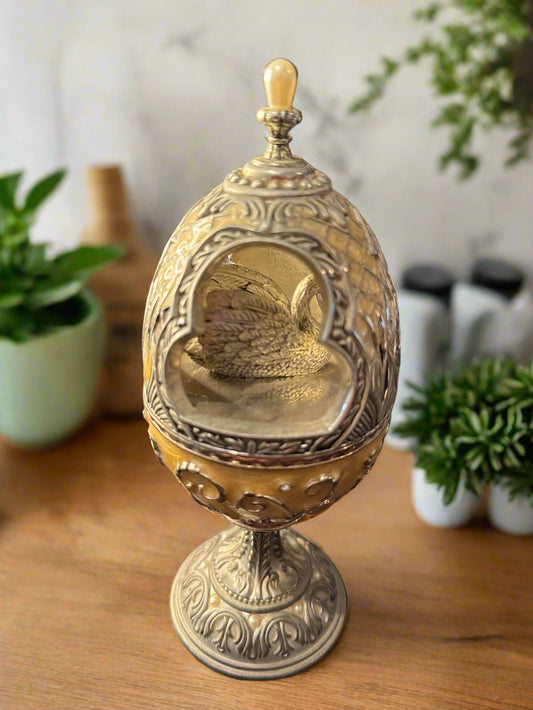 Wallace Silver Plated & Enamel Musical Swan Egg 7.5" Tall "Wing Beneath My Wings" Song Works