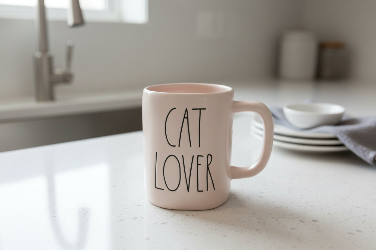 Rae Dunn Pink Cat Lover Coffee Cup Mug 4 7/8" Tall Artisan Collection Magenta