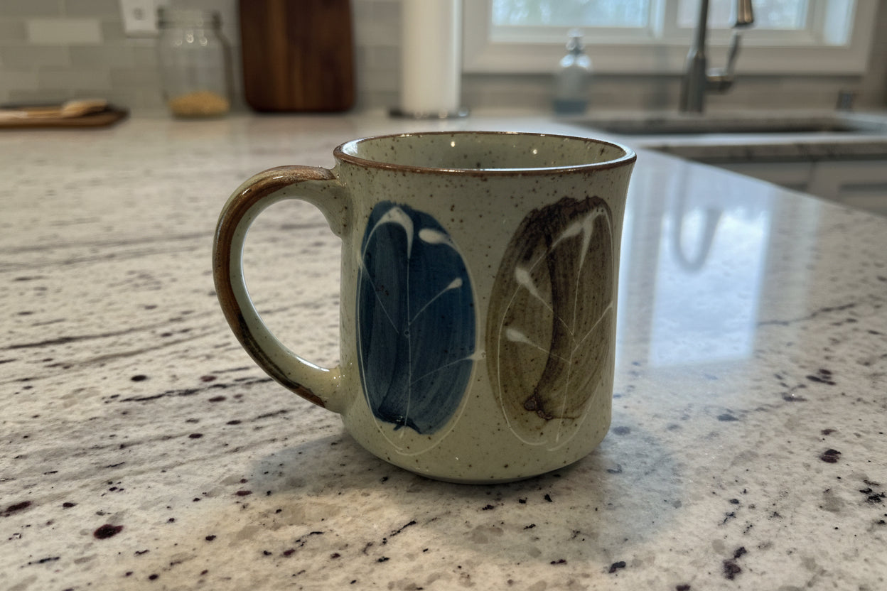 Vintage Stoneware Otagiri Blue Brown Speckled Spiral Floral Coffee Cup Mug 3.5" Tall