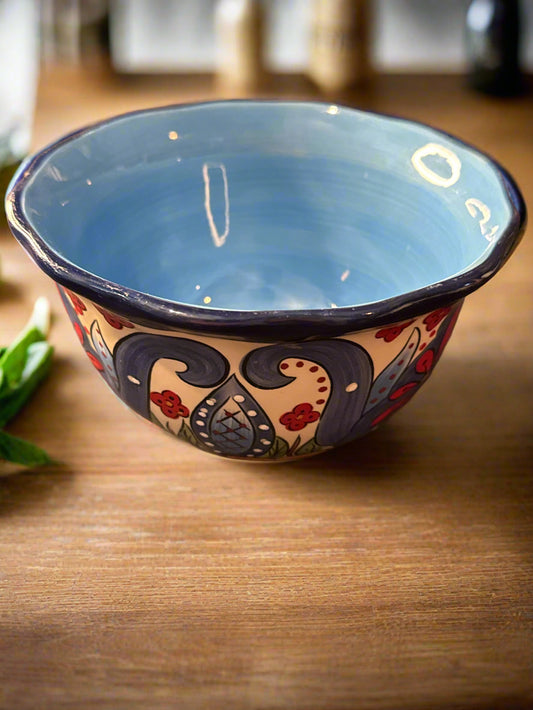 Toluca by Tabletops Unlimited Soup/Cereal Bowl 6" Wide 3.5" Tall Floral & Blue Inside