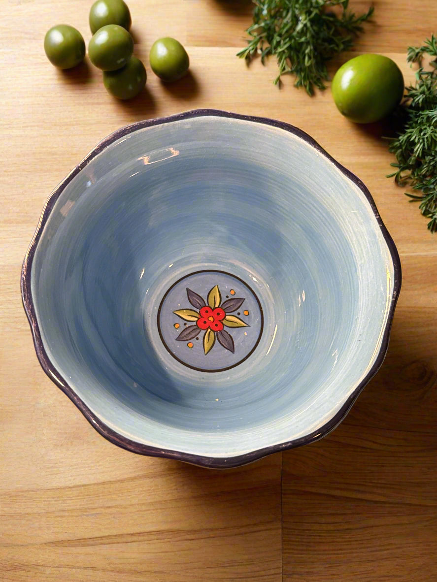 Toluca by Tabletops Unlimited Soup/Cereal Bowl 6" Wide 3.5" Tall Floral & Blue Inside