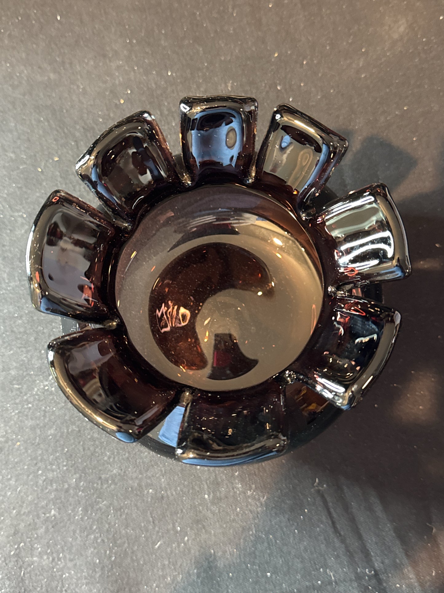 Vintage Hand Blown Glass Purple Amethyst Bowl Crenelated Rim Vase MCM Style 6" Tall