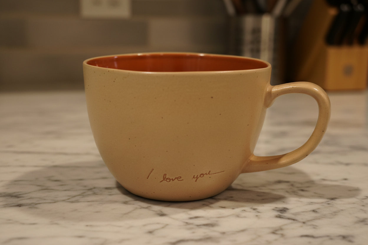 Hearth & Hand I Love You Pink and Coral Latte Mug Coffee Cup Mug 3" Tall x 4.25" Wide