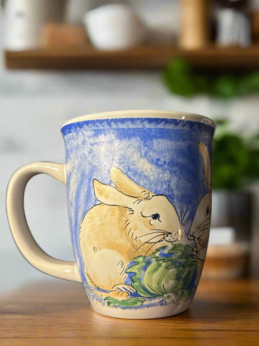 The Stone Bunny Bunny Rabbit Coffee Mug Cup, Telle M. Stein Easter Vintage 4.25" Tall