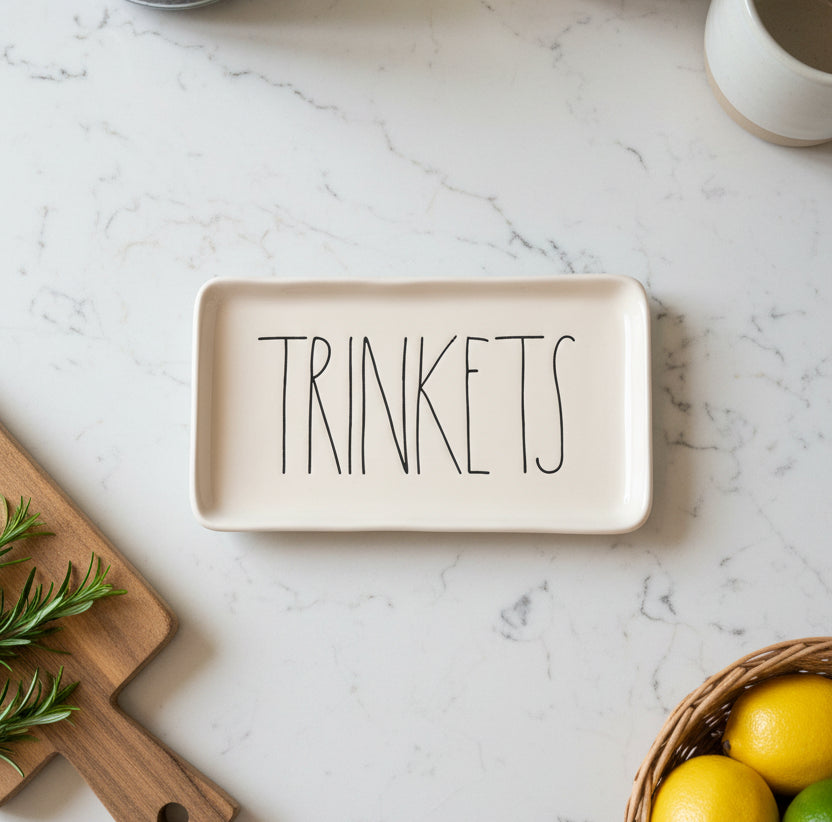 Rae Dunn White Trinkets Tray Ceramic 9" x 5" Artisan Collection by Magenta