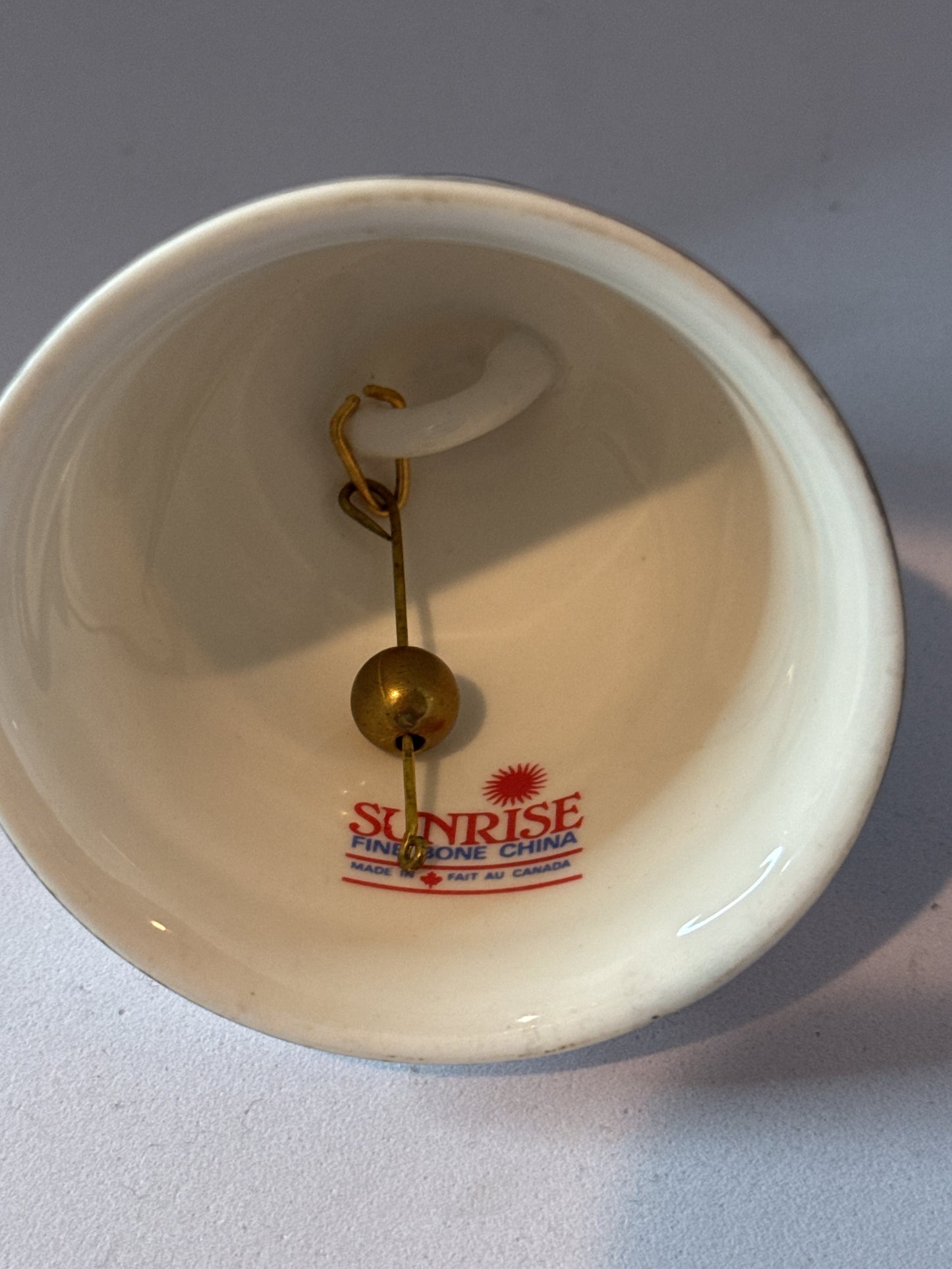 Vintage Sunrise Bone China Husky Dog Sled Polar Bear 3.5" Tall Made in Canada Bell