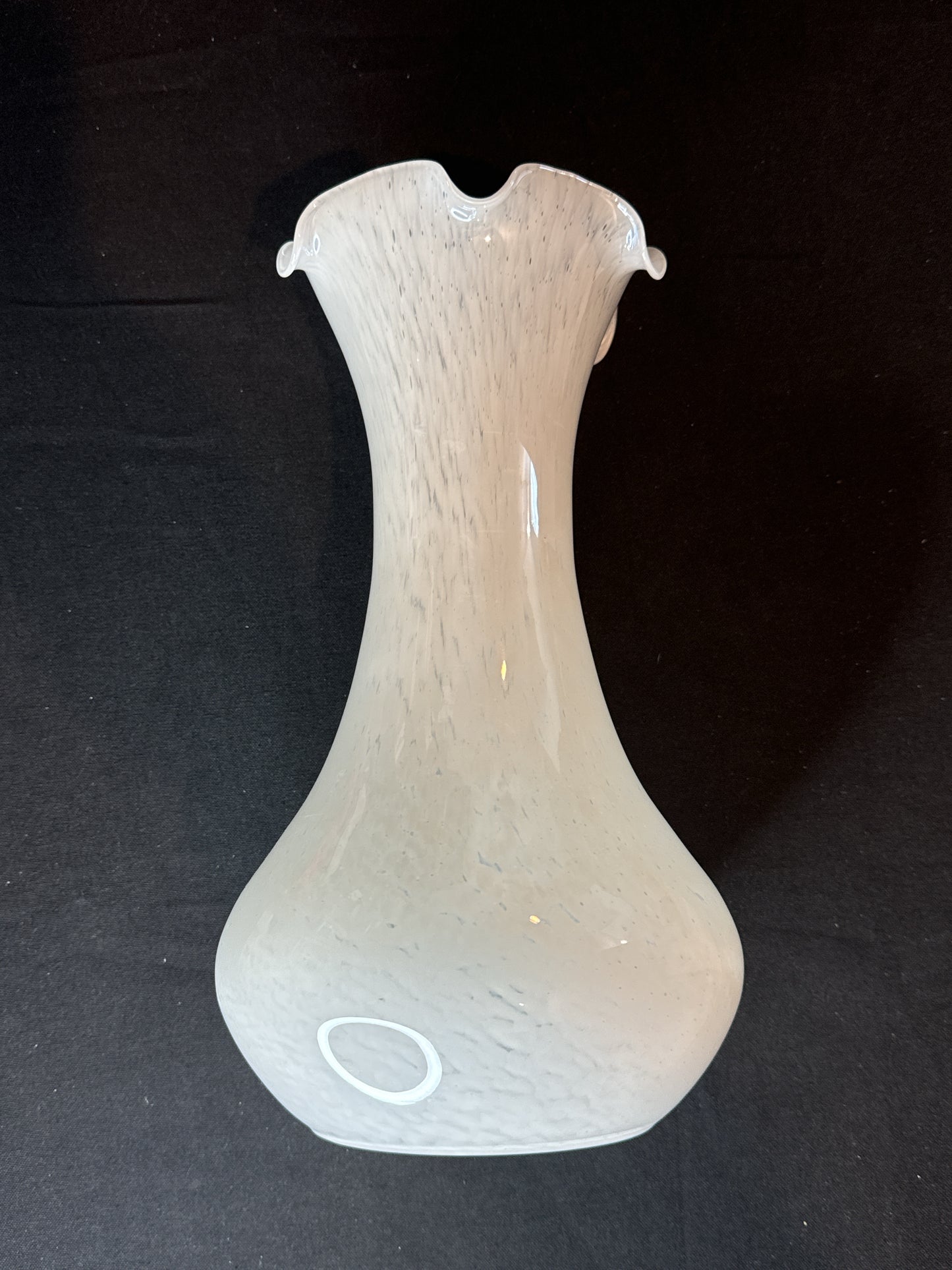 Murano White Style Glass Handkerchief Large Vase Ruffled Top 13" Tall