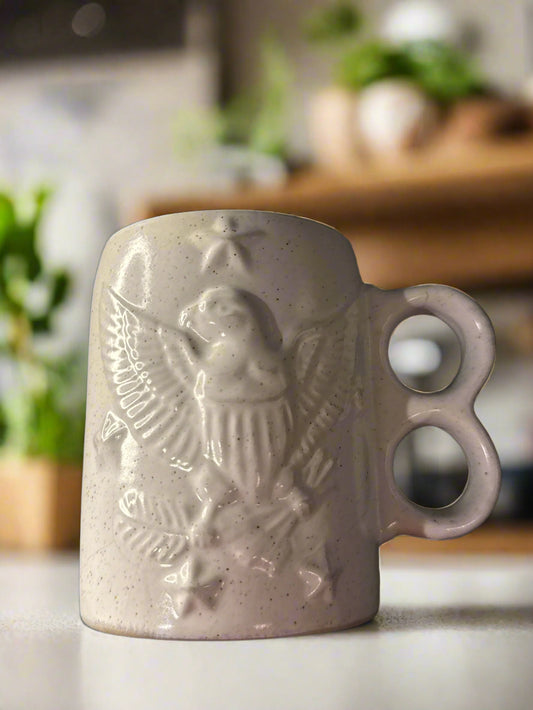 Vintage 1976 3D Bicentennial American Eagle Coffee Cup Mug Double Finder Handle 4" Tall