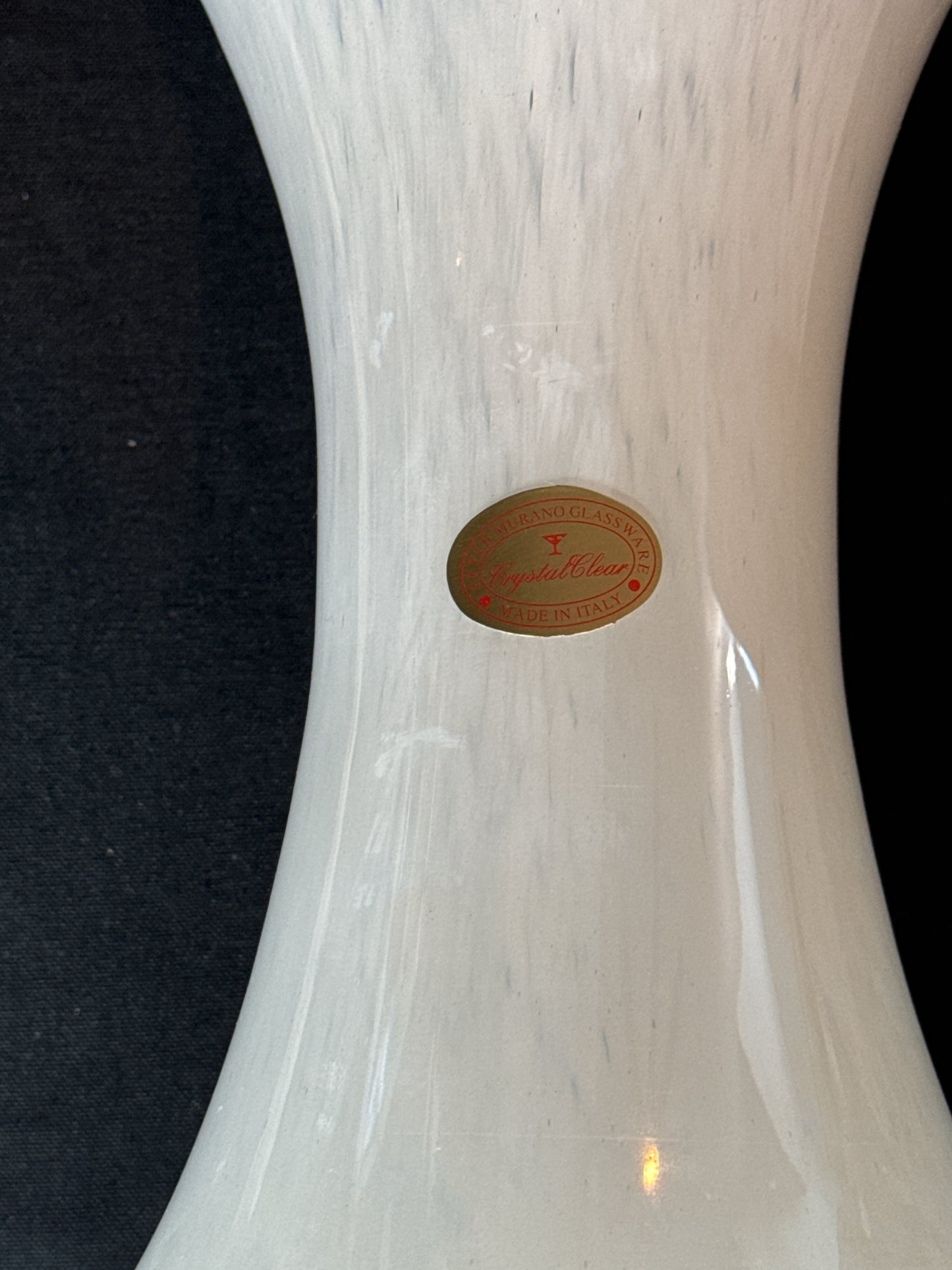 Murano White Style Glass Handkerchief Large Vase Ruffled Top 13" Tall