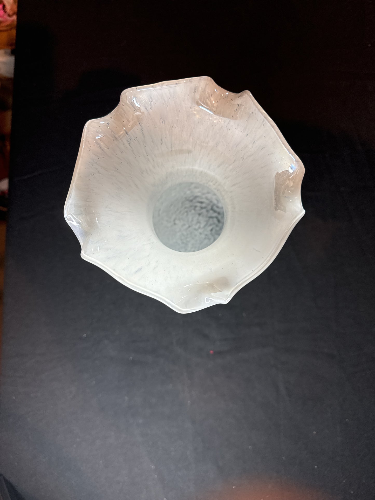 Murano White Style Glass Handkerchief Large Vase Ruffled Top 13" Tall