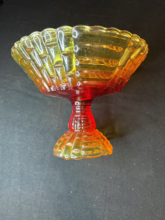Vintage Amberina Red Orange Glass Candy Dish MCM 7" Tall