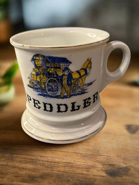Vintage Occupational Shaving Mug Peddler 1950's - 60's Gold Trimmed 3.75" Tall