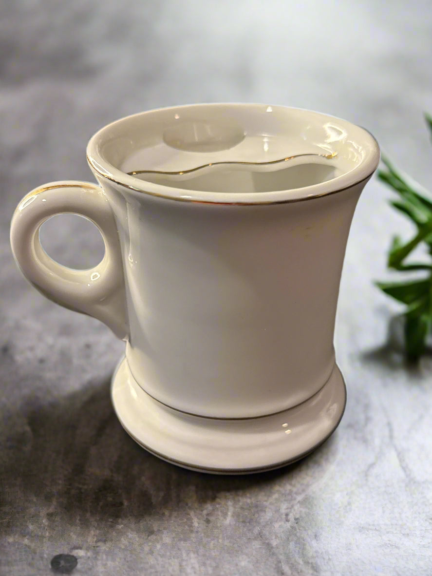 Lefton Vintage Mustache Saver Coffee Cup Antique Automobile 1886 Daimler Japan 4" Tall