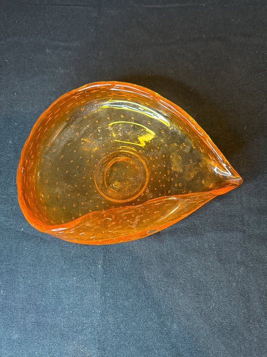 Murano Bubble Orange Blown Glass Bowl/Ashtray 7.5" X 6"