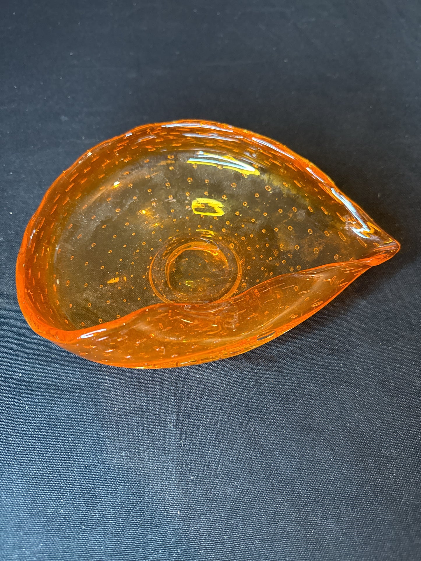 Murano Bubble Orange Blown Glass Bowl/Ashtray 7.5" X 6"