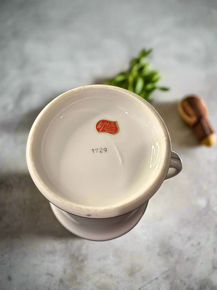 Lefton Vintage Mustache Saver Coffee Cup Antique Automobile 1886 Daimler Japan 4" Tall