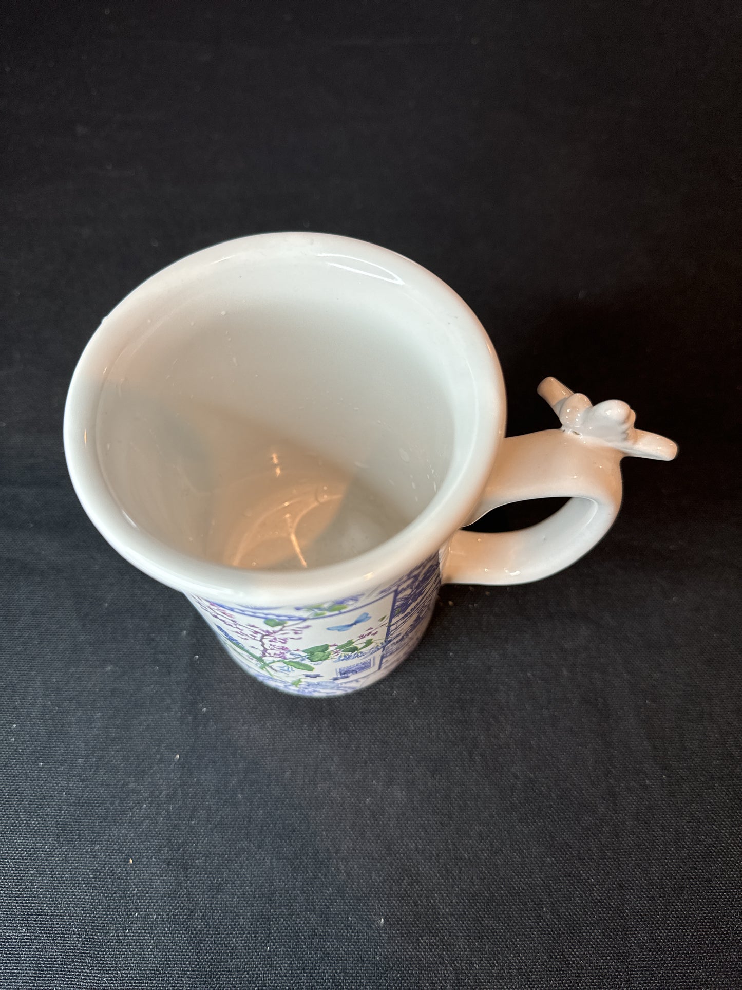 Hallmark Houston Harvest Butterfly Handle Lavender Flowers Stamp Mug Coffee Cup 4 3/8"