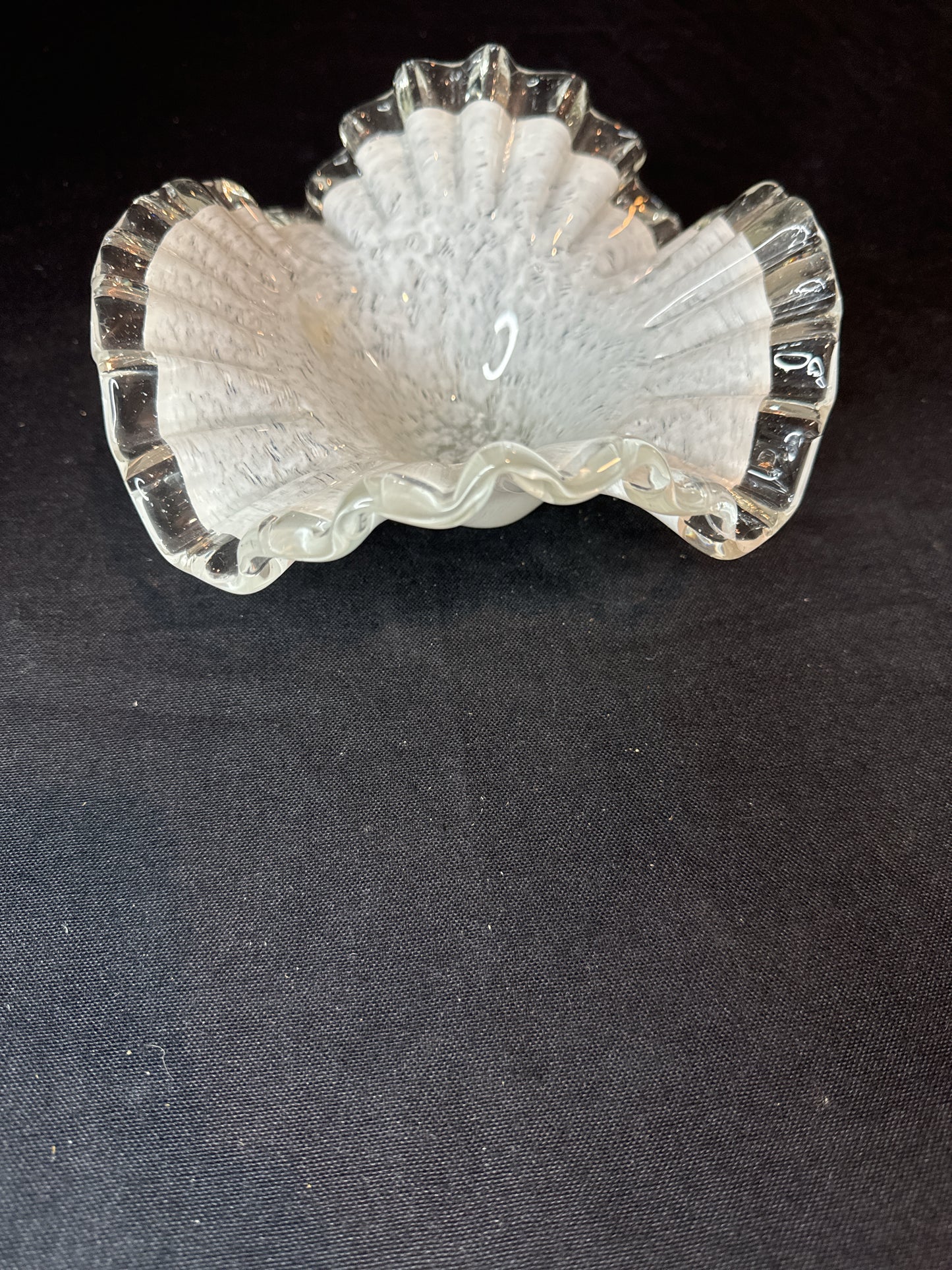 Murano White Fan Bowl Art Glass Flower Bowl 7" Wide X 3.5" Tall