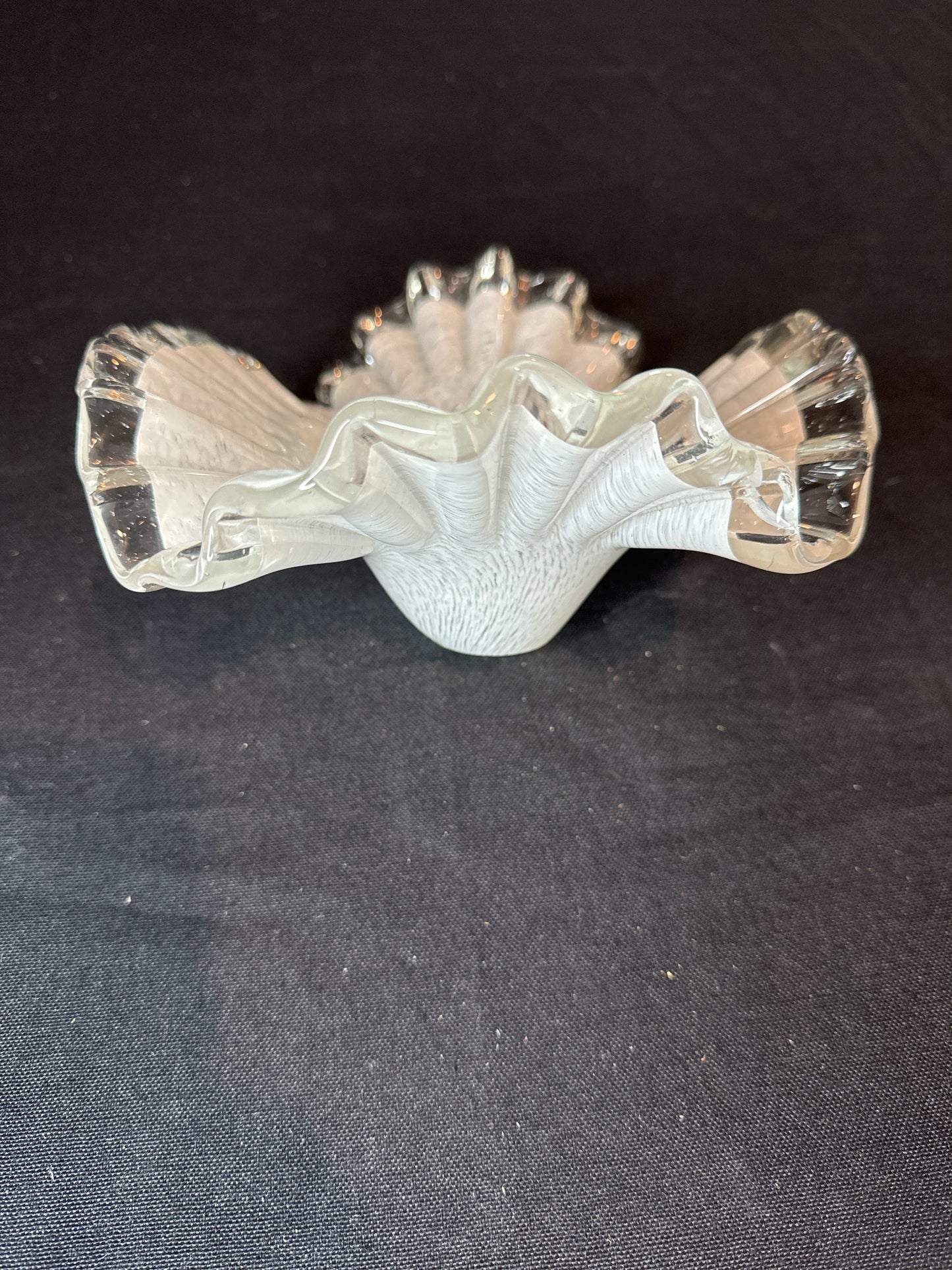 Murano White Fan Bowl Art Glass Flower Bowl 7" Wide X 3.5" Tall