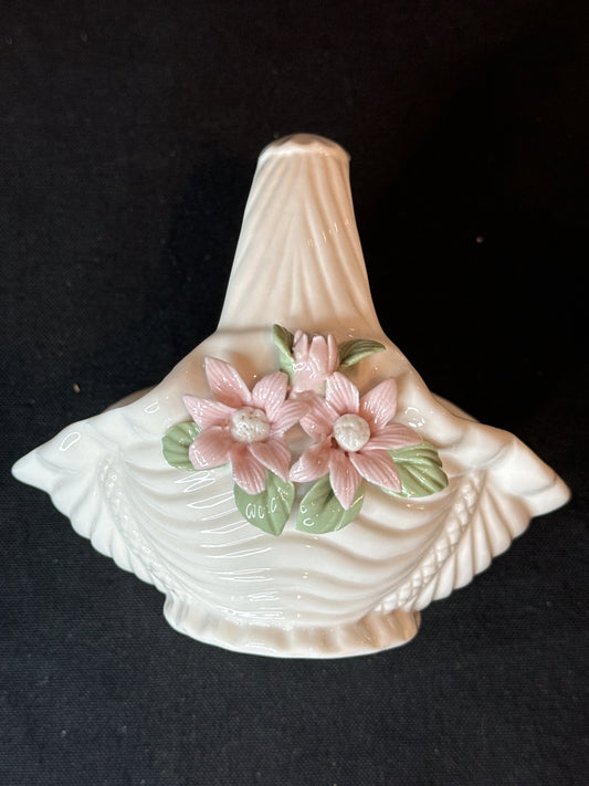 Vintage Ceramic Basket with Flowers 5" X 5"