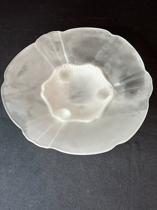 Lancaster Glass Kay Frosted 3 Footed Bowl Circa 1930s 10" X 3" Tall
