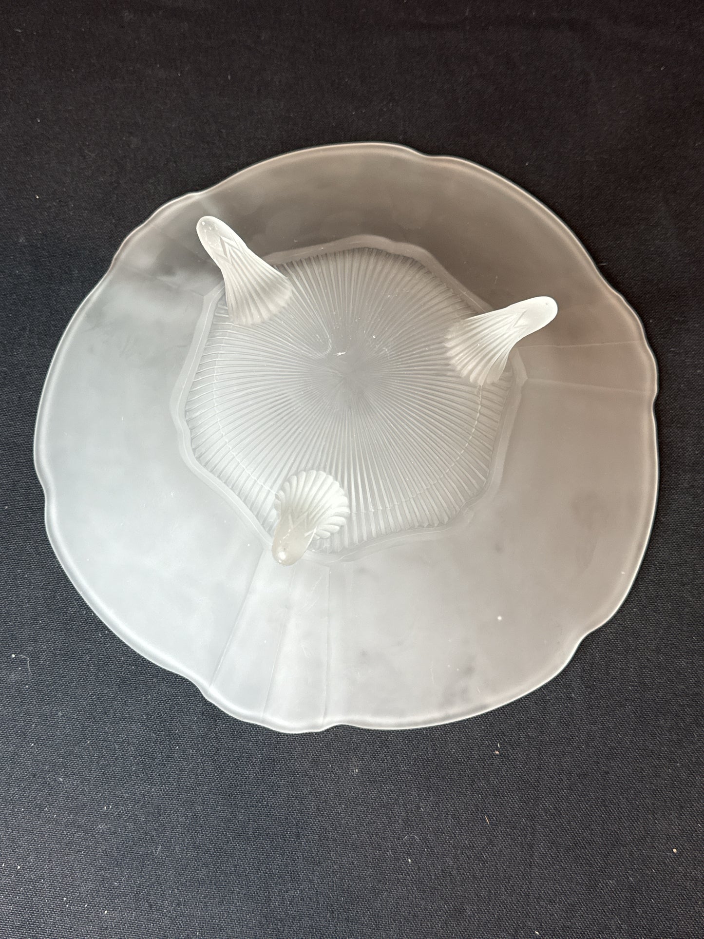 Lancaster Glass Kay Frosted 3 Footed Bowl Circa 1930s 10" X 3" Tall