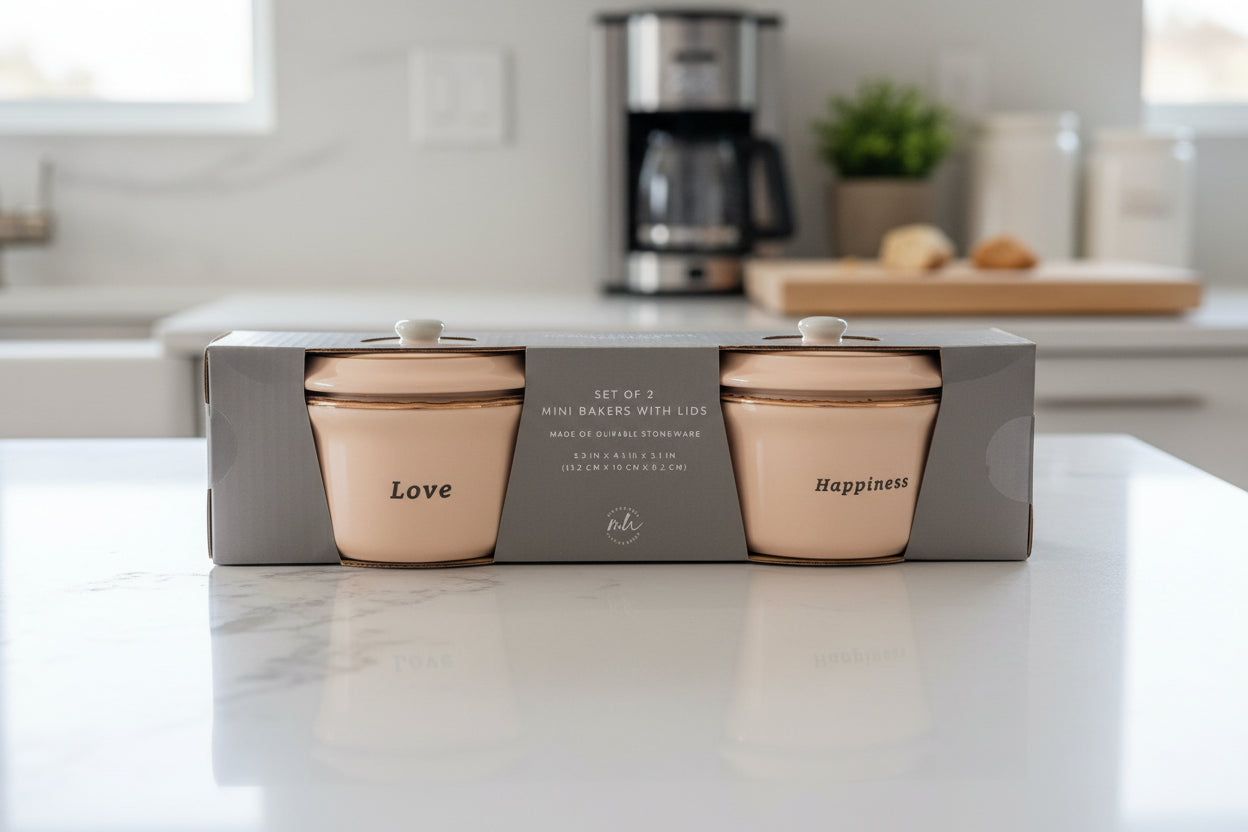 Set of 2 New Mini Bakers With Lids Stoneware 5.3" x 4.1" x 3.1" by Maison Home