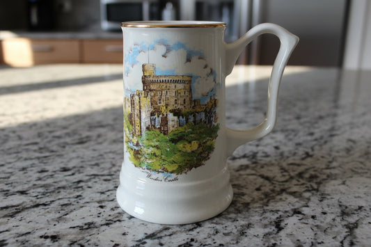 Very Rare Windsor Castle Stein Cup Mug White with Gold Trim 5.5" Tall Royal Falcon Ironstone